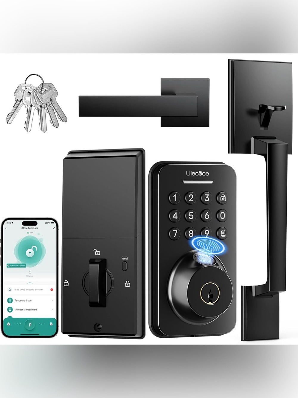 Fingerprint Keypad Door Lock with Handle Set – Smart Entry | Black